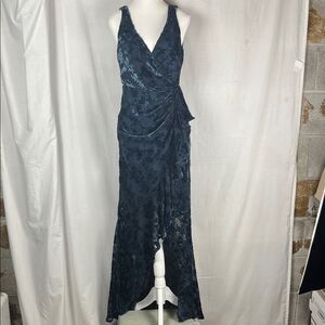 Lulus Enchanting Impression Blue Floral Burnout Velvet V-neck Ruffled Maxi Dress